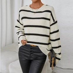 Women's loose matching striped color sweater Loose casual temperament sweater