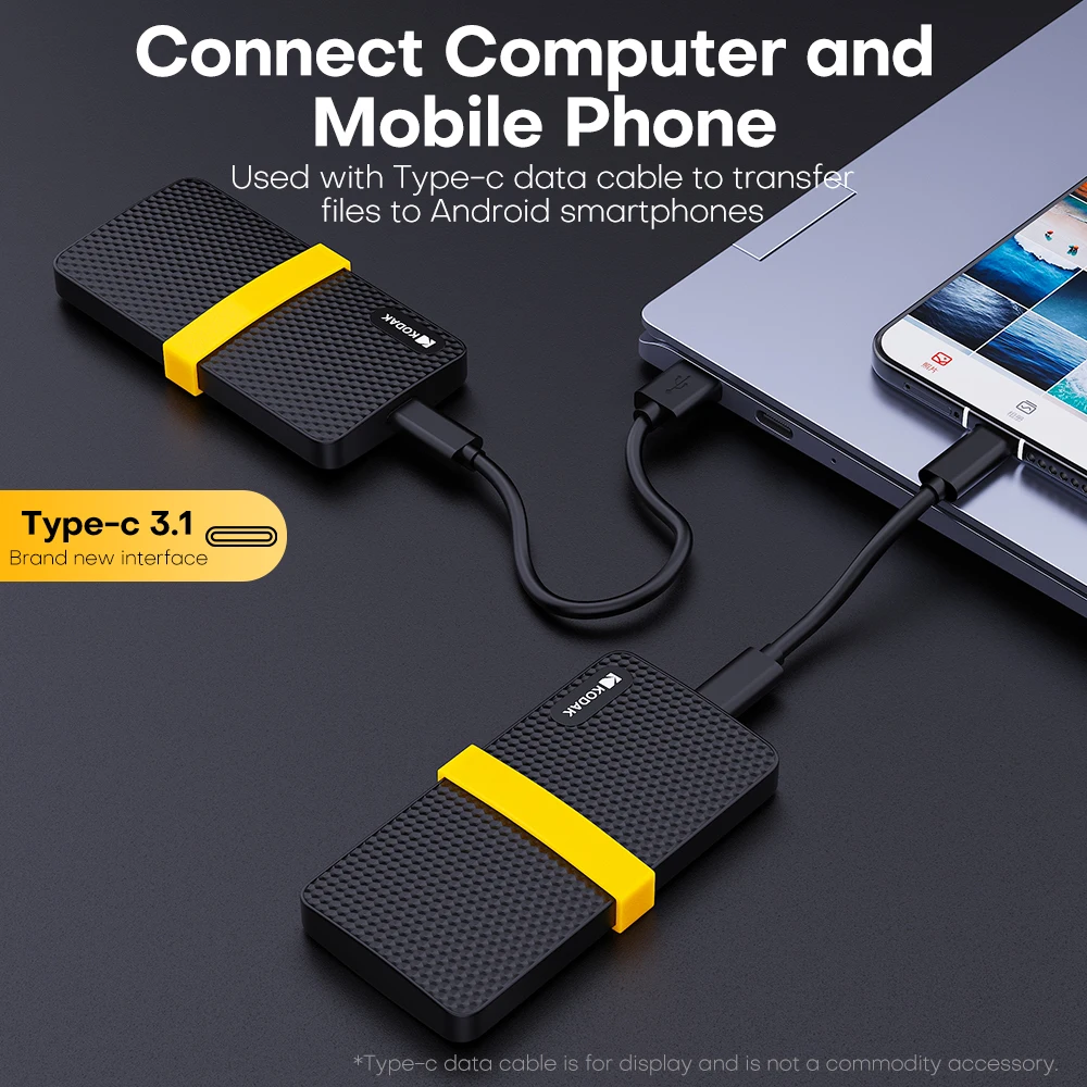 Kodak X200 Portable SSD 2TB 1TB USB 3.1 Type C External Drive Hard Disk 512GB 256GB Solid State Drive For PS4 Laptop Macbook PC image 3