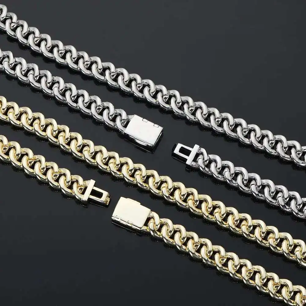 

Luxury Hiphop Bling 10mm Iced Out Diamond Brass Cuba Bracelet Silver Gold Plated Zircon Cuba Chain Necklace for Man and Woman