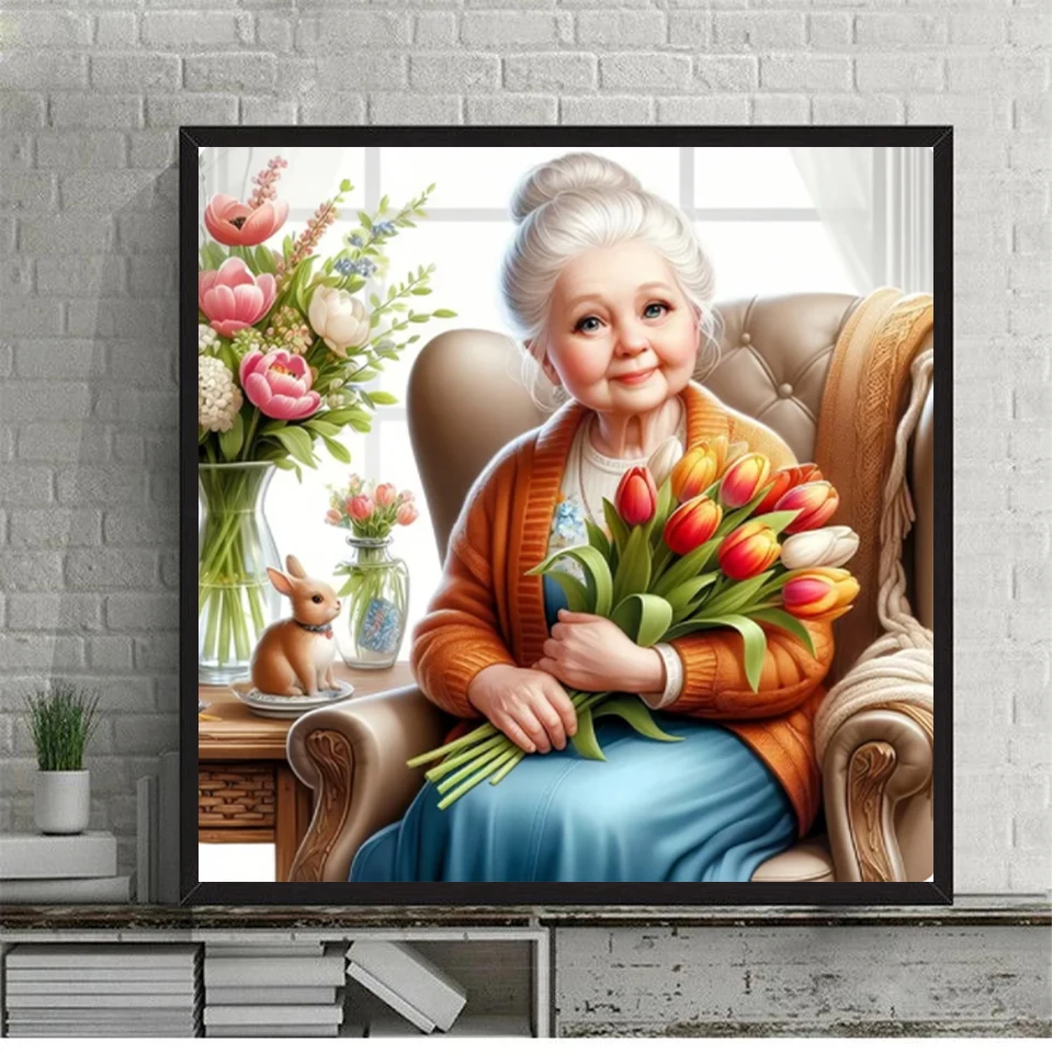 5DDIY Diamond Painting Mosaic Old Woman Full Square Round Painting Grandma Cross Embroidery Portrait Embroidery Decoration