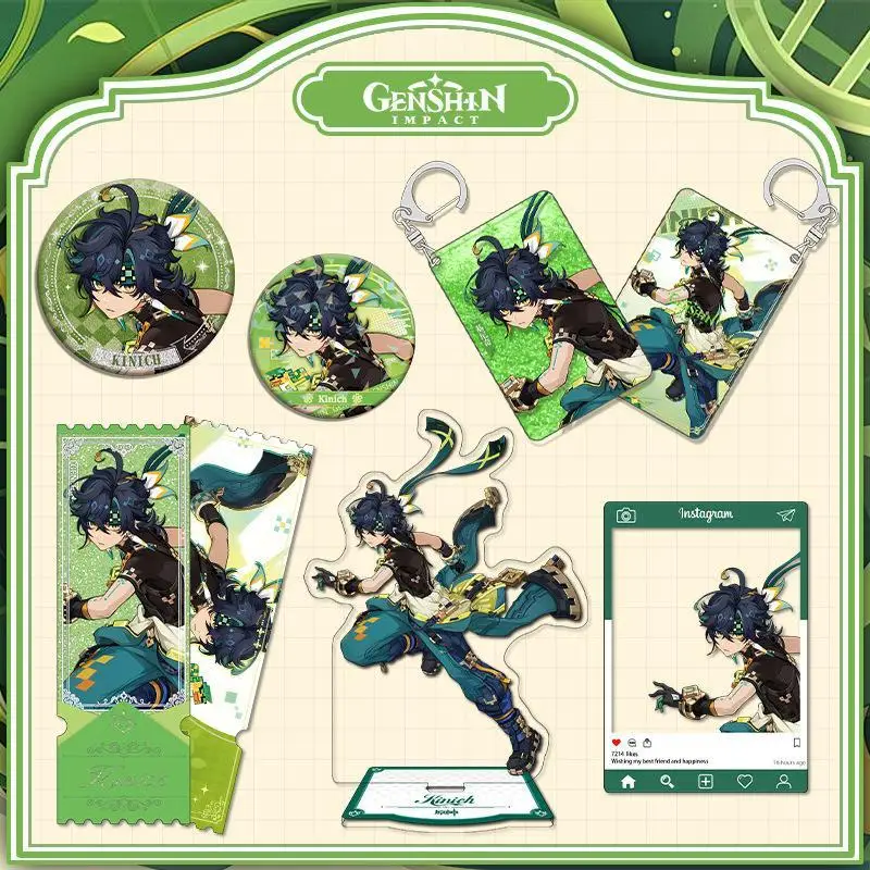 

Genshin Impact Kinich Self made acrylic card Double Flash Badge key chain Transparent card Six piece set