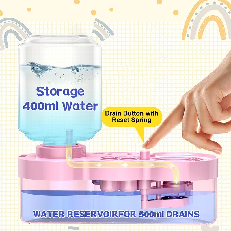 Arruela de escova para arte em unhas, com botão de drenagem, dispositivo limpo, circulação automática de água para arte em unhas