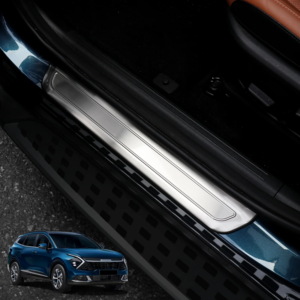 For Kia Sportage NQ5 Car Interior and Exterior Door Sill Protectors Front and Rear Sill Guards Step Trim Strips Stainless Steel