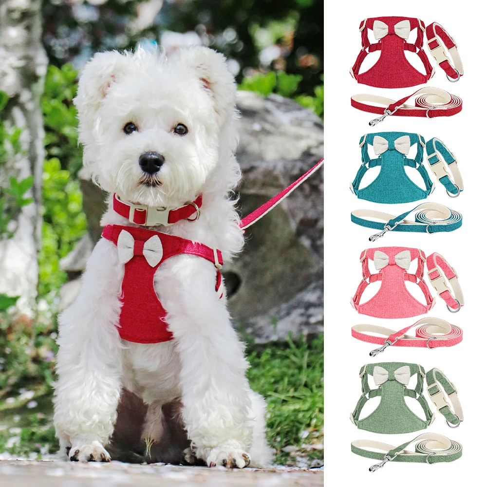 

Bowknot Dog Cat Collar Leash Harness Set Cute Bowtie Puppy Cats Collars Vest with Walking Leash 3pcs/set Pet Products Chihuahua