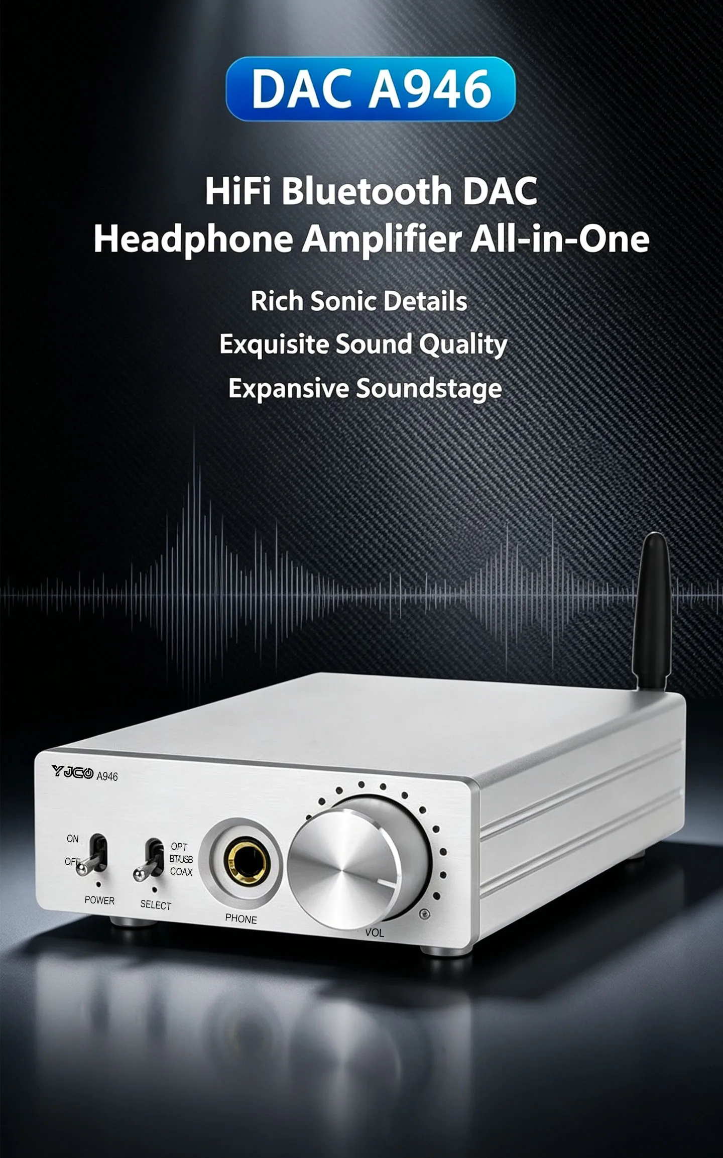 YJCO DAC HiFi Bluetooth 5.4 DAC Kopfhörerverstärker All-in-One CS4398 Decoder QCC3084 Unterstützt LDAC AAC AptX HD Stereo Audio Verstärker – Detail 1