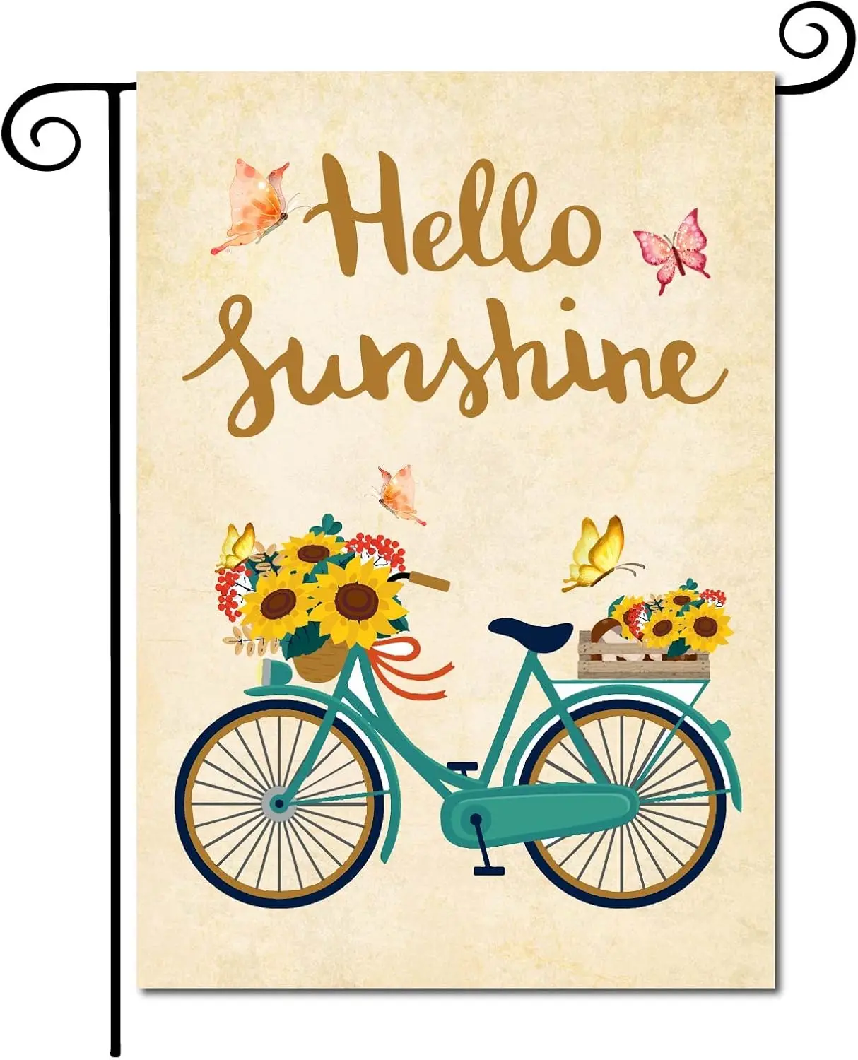 CREATCABIN Summer Garden Flag Hello Sunshine Sunflower Bicycle Yard Flag Spring Holiday Double Sided Vertical Front Door Decorat