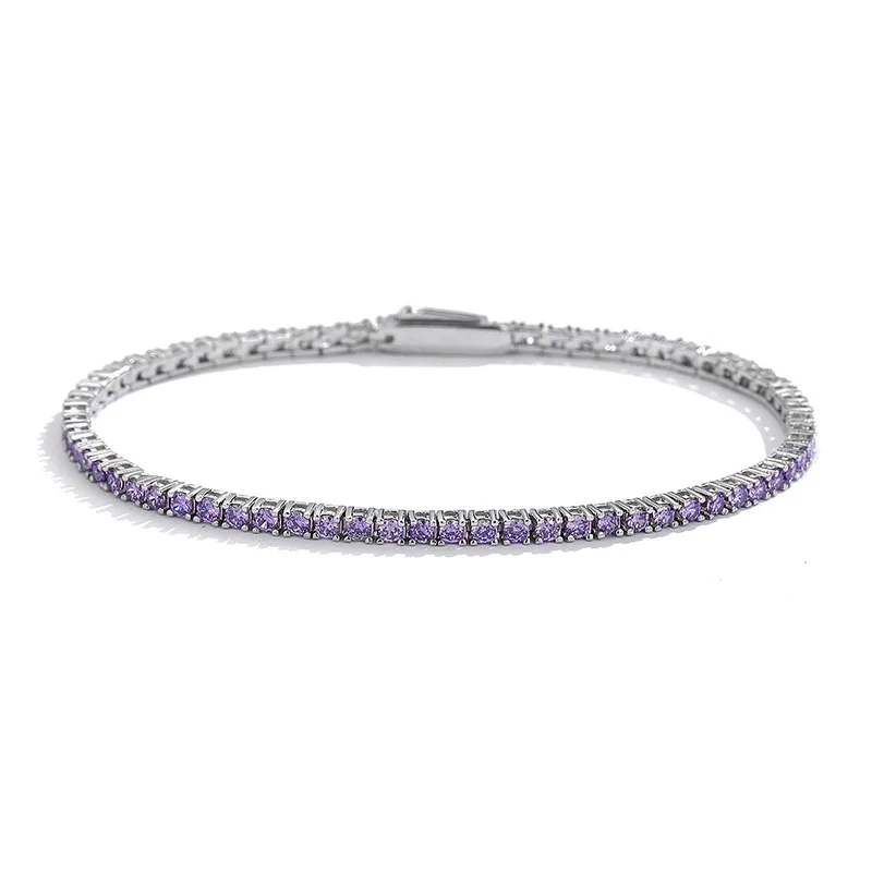 

EUREKA 2 мм фиолетовый розовый синий белый 5А циркон теннисный браслет для женщин стерлингового серебра 925 пробы хип-хоп браслет с драгоценными камнями