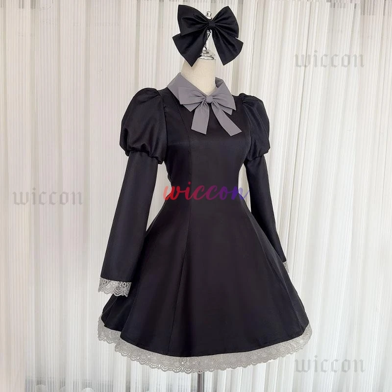 اللباس الداخلي والتخزين مع Garterbelt تخزين الفوضى تأثيري حلي فستان أسود موحد شعر مستعار طويل ربطة القوس فيونكة دبوس الشعر جوارب مخططة