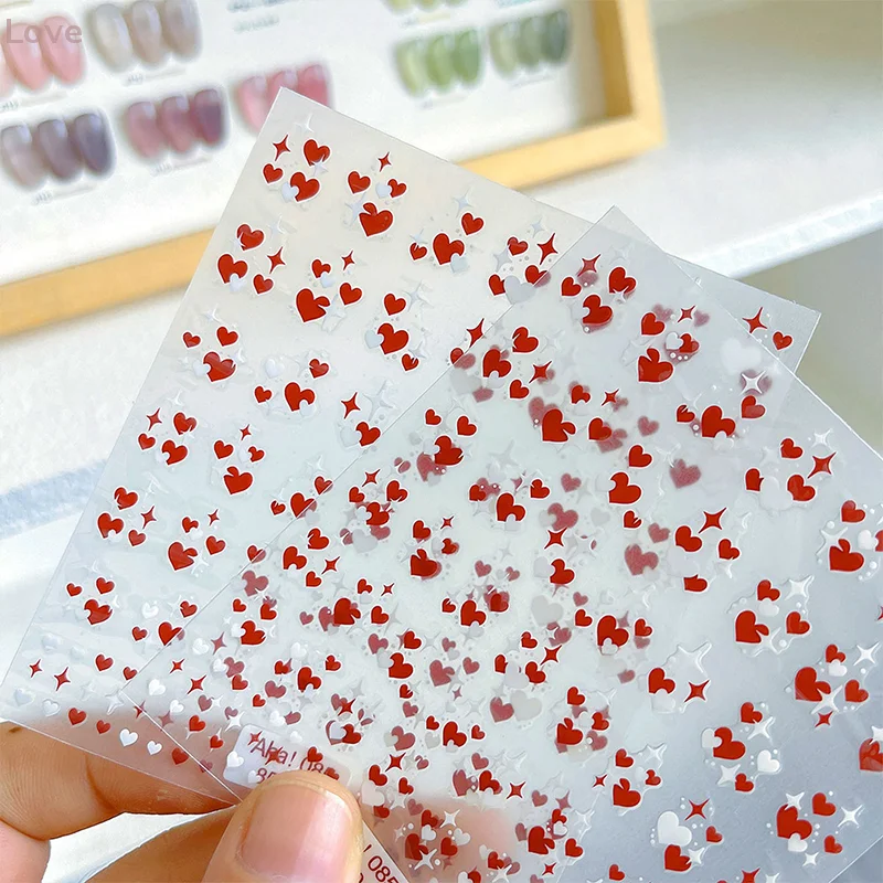 [L & P] الأحمر الحب القلب عيد الحب مسمار الفن ملصقات ذاتية اللصق Kawaii الخوخ القلب ملصق مائي DIY قطع القلب مانيكير المنزلق