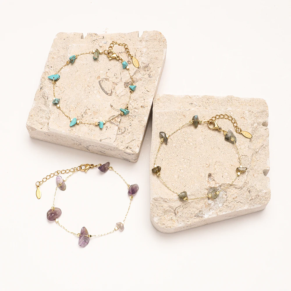 ZMZY Bohemian Adjustable Gold Color Bracelet Irregular Gravel Beads Natural Stone Fashion Accessory for Women