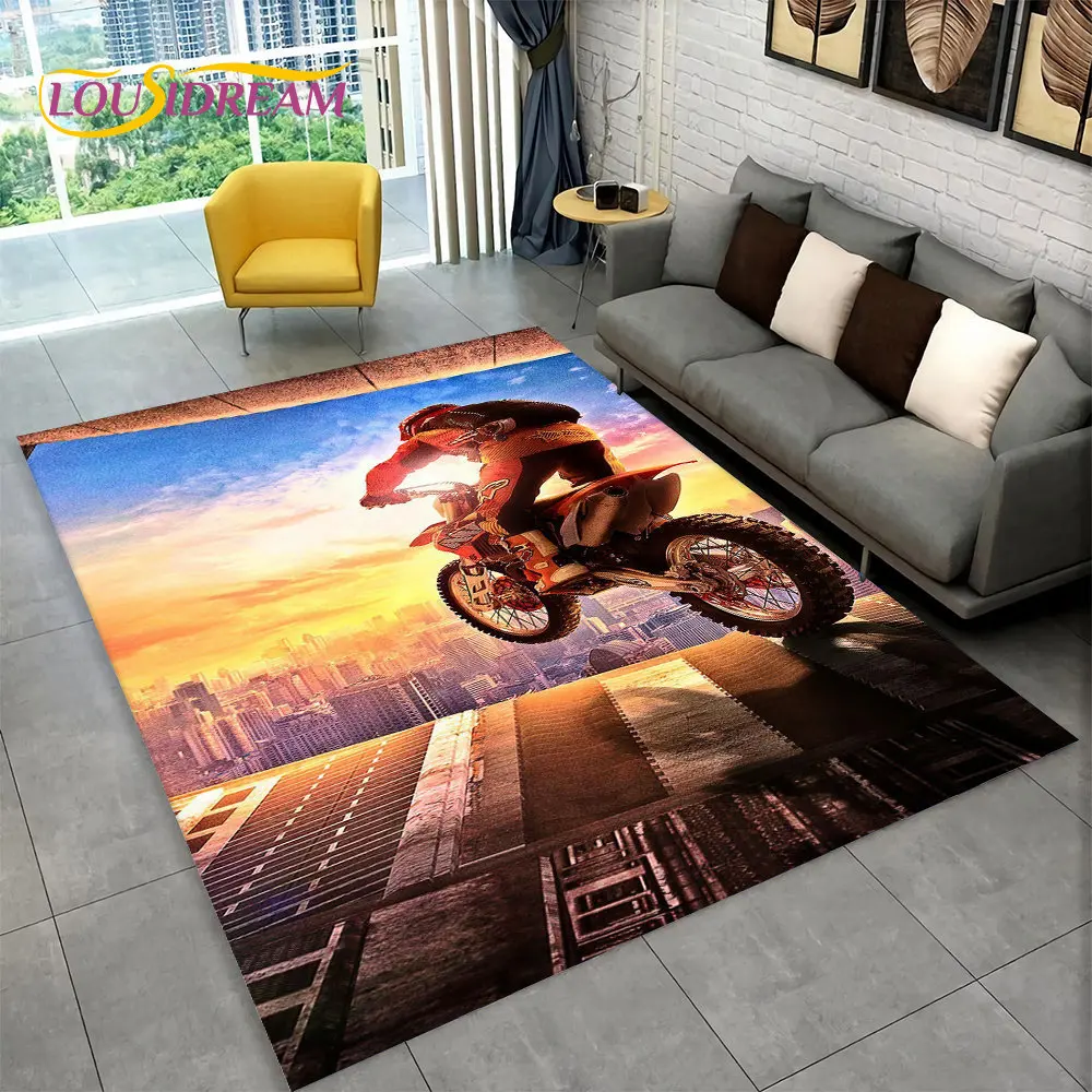 3D Motorcycle Racing Area Rug Large,Carpet Rug for Home Living Room Bedroom Sofa Doormat Decoration,Kid Play Non-slip Floor Mat