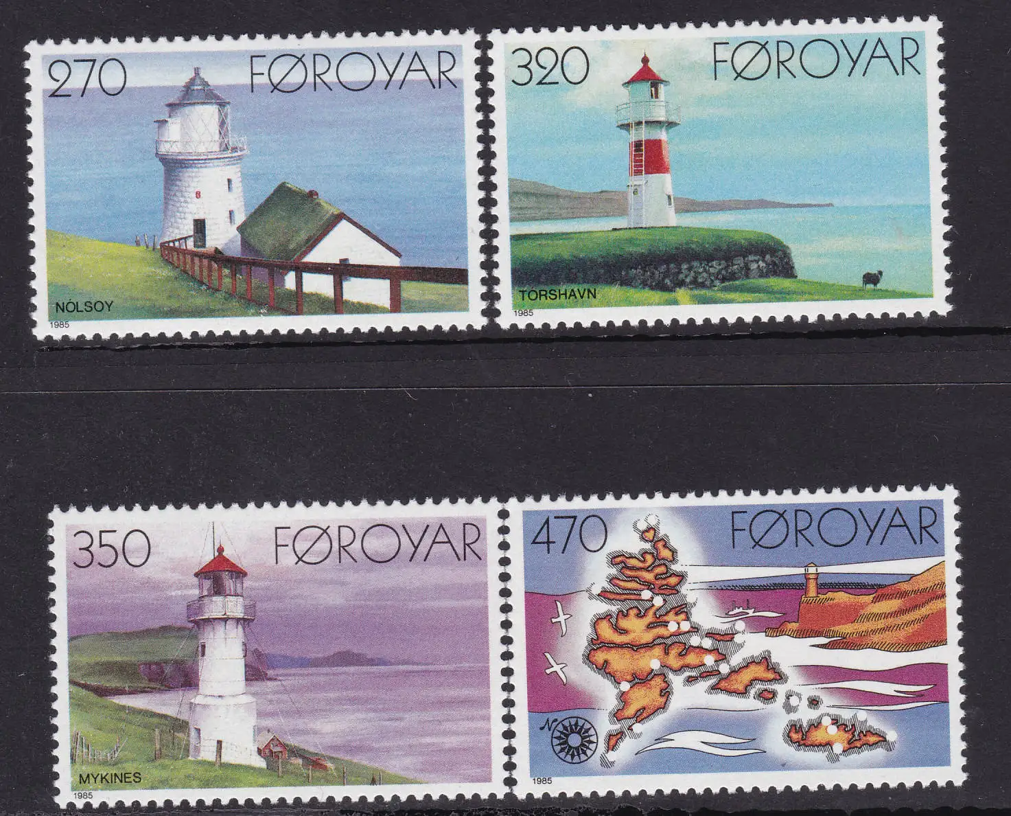 Sellos postales de las Islas Faroe, año 1985, juego completo de faros, 4 nuevos sellos postales coleccionables MNH, Material para álbum de recortes