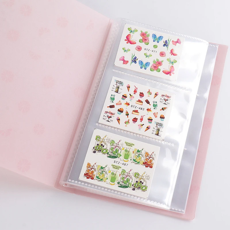 Libro de almacenamiento de pegatinas para uñas con 120 ranuras, transparente/flores/cubierta de frutas, álbum de almacenamiento de calcomanías para uñas para pegatinas pequeñas