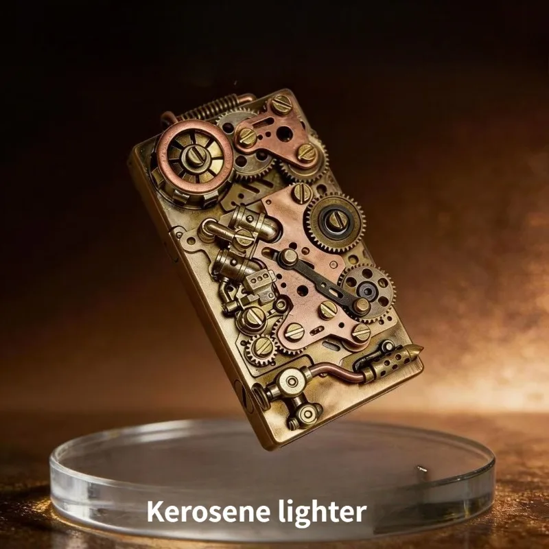 2026 New Brass Steam Punk Mechanical Style Kerosenes Lighter Retro Collectible Personality Gift for Men Birthday Present