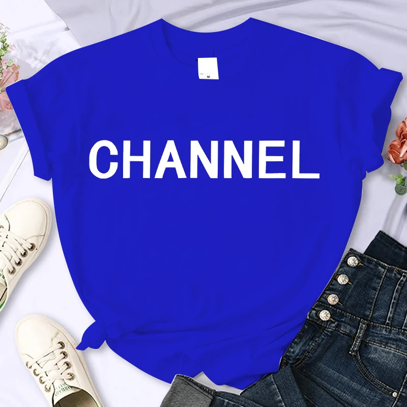 Women's Casual Elegant Fashion CHANNEL Graphic T-shirt - Crew Neck Short Sleeve Top