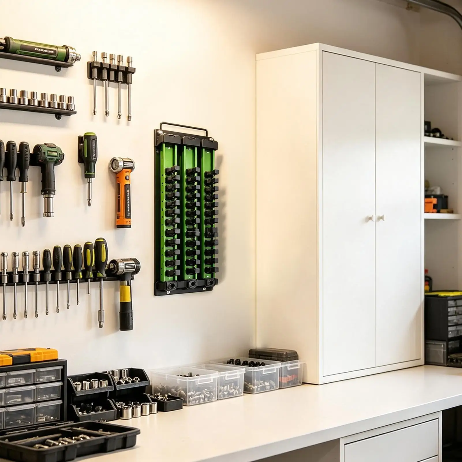 Tool Organizer For Socket 40-Clip Magnetic Tool Holder Sliding Rail Toolbox Socket Rails For Garage Basement Toolhouse Workshop