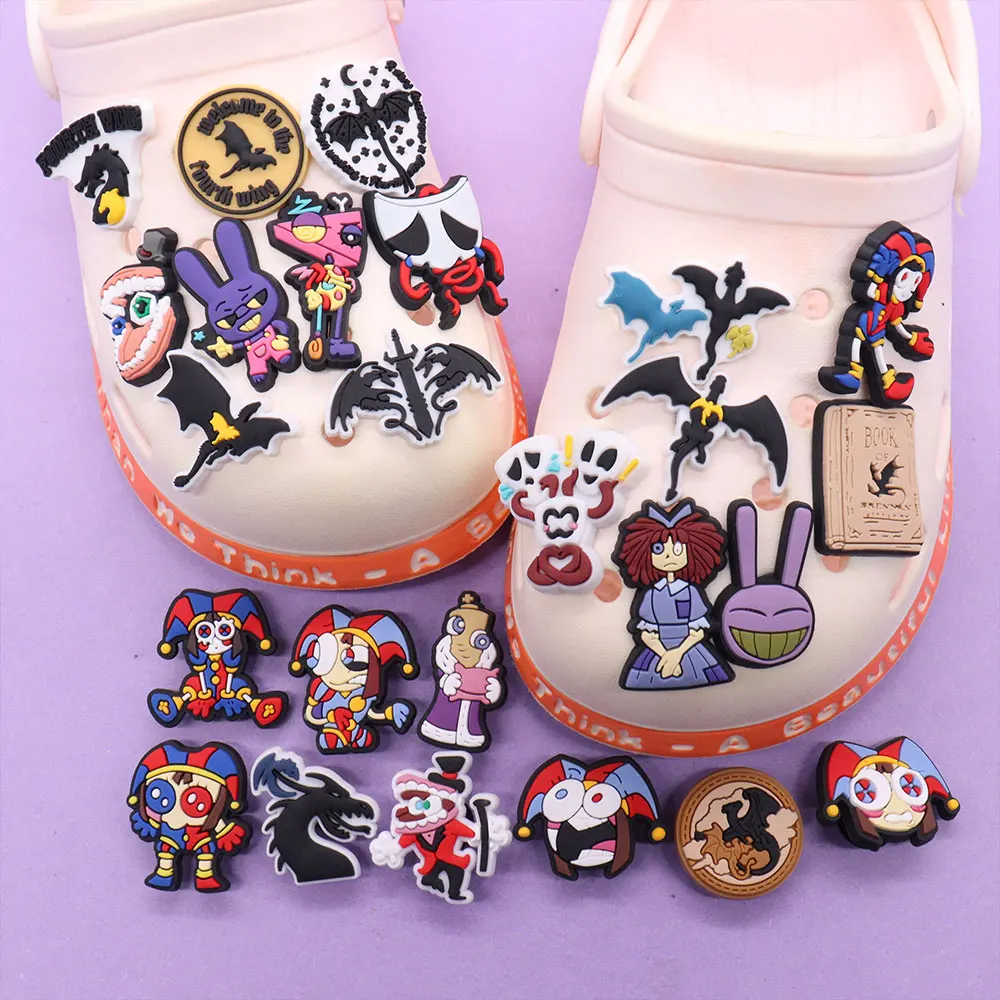 1-25Pcs Dragon Book PVC Sandal Shoes Charms Clown Trick Buckle Clog Decorations DIY Adult Phone Case Party Gift