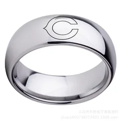 Football Rubgy Team Sport Jewelry Chicago Bears Logo Stainless Steel Curved Ring Titanium Steel Men's Finger.