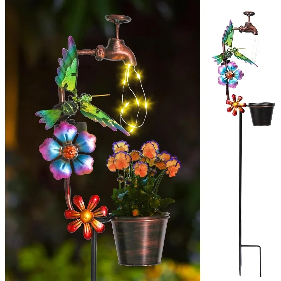 

Solar Garden Lights Outdoor Decorative Hummingbird Solar Stake with Faucet Pathway Lights for Garden Yard Outdoor Decorative En