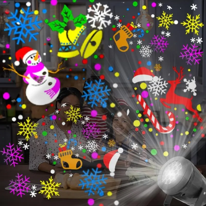 Newest LED Snowflake Projector Light 16 Pictures Christmas Lights RGB Rotating Festival Projection Stage Atmosphere Light Hot