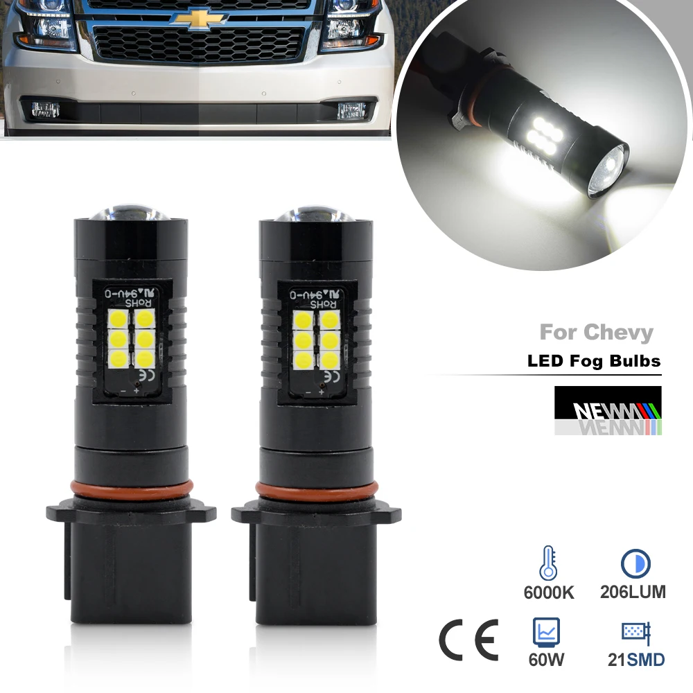 Fits For 2015 2016 2017 2018 2019 2020 Chevrolet Tahoe Suburban GMC Yukon 12278 PSX26W H28W Front Bumper LED Driving Fog Lights