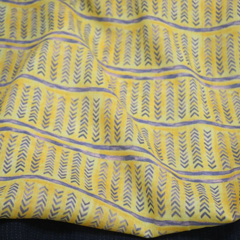 

Yellow Stripe High Quality Natural 100% Pure Ramie Cloth Printed Fabric for Dresses Robe Summer Thin DIY Handmade Sewing