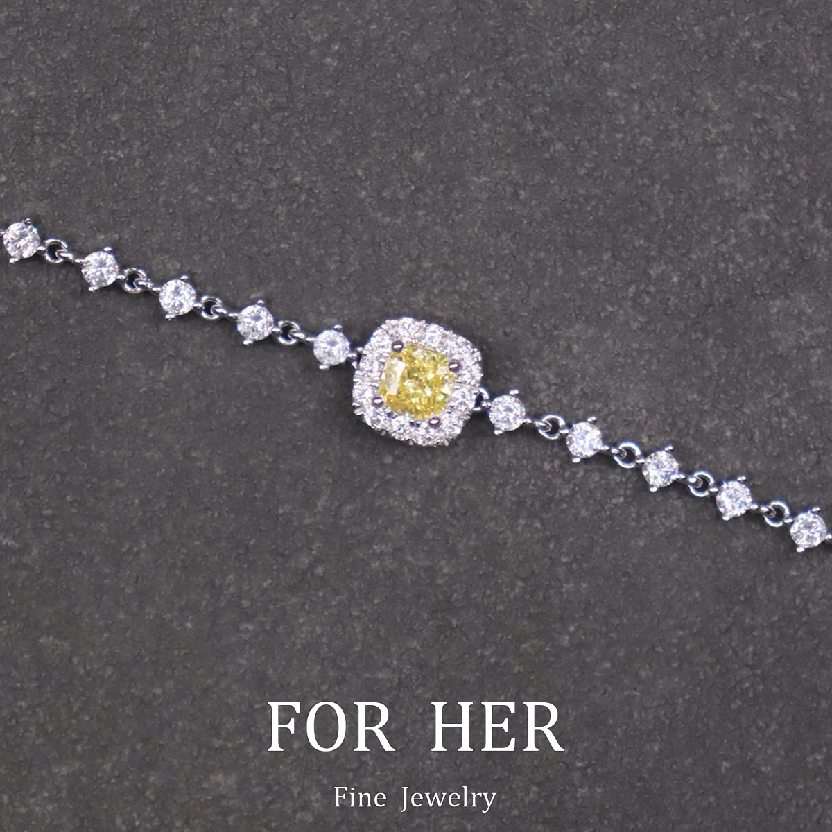 

ForHe 925 Sterling Silver Sparkling Pad Cut Yellow High Carbon Diamond Wedding Bracelet for Women Anniversary Gift Fine Jewelry