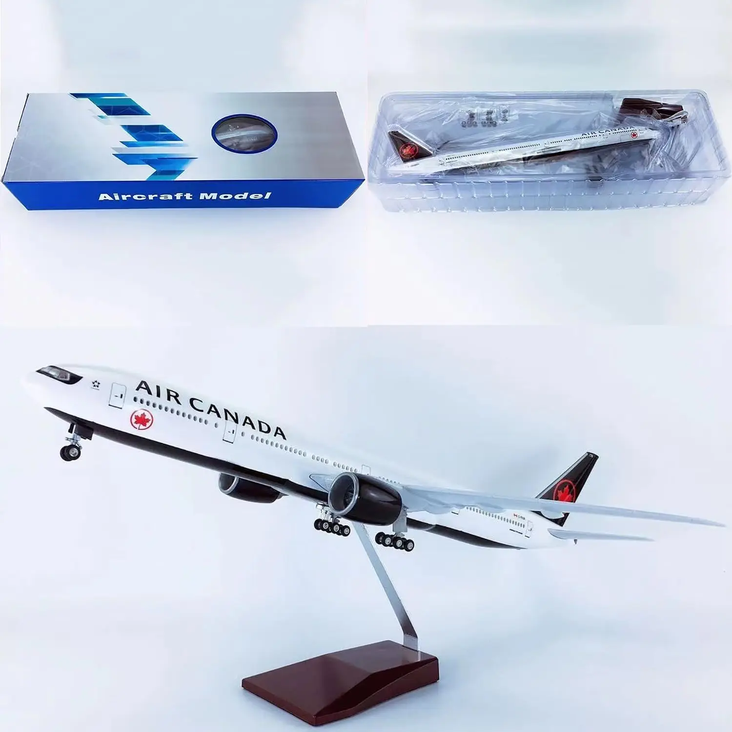 

47CM Air Canada 777 B777 Plane Model Toy Resin Die-cast miniature airplane W Light and Wheel Static Collected display