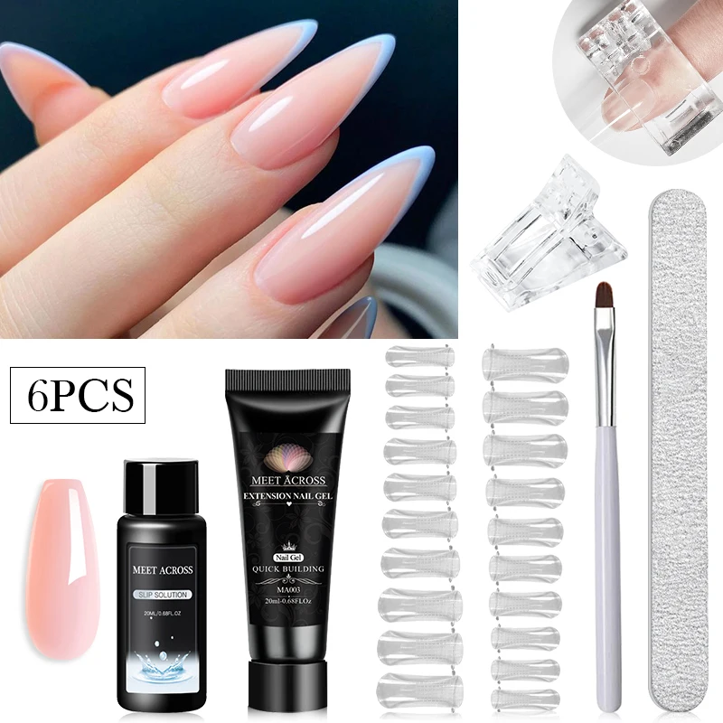 CONHEÇA ACROSS-Kit Gel Extensão Prego, Quick Building, Cristal Acrílico Duro, Nu Branco, Gel UV Construção, Conjunto de Esmalte, 20ml