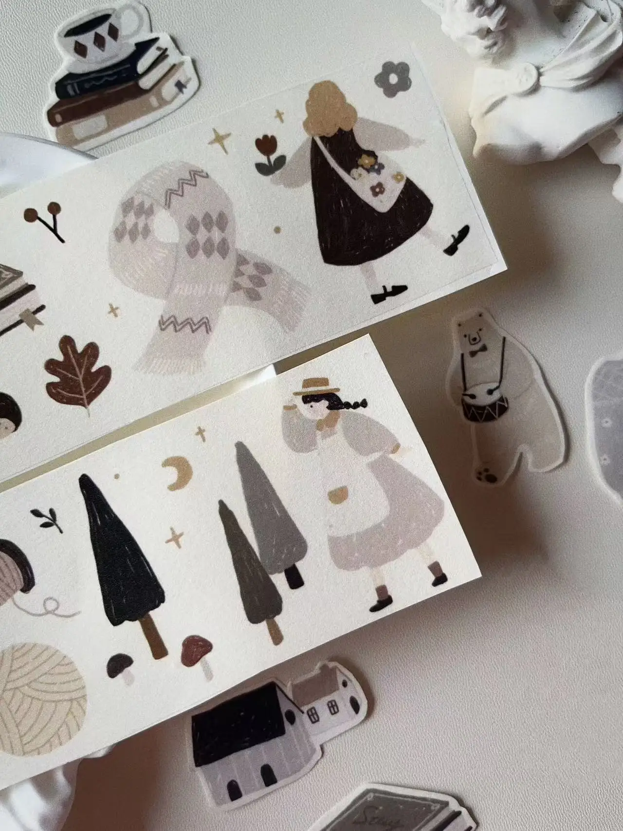 YiEr Studio Vintage Lovely Winter Blessings Girl Washi PET Tape Planner DIY Card Making Scrapbooking Plan Decorative Sticker
