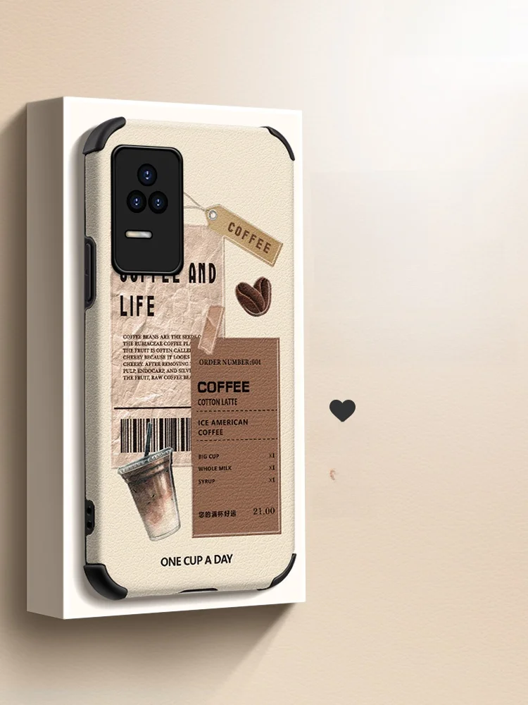 Coffee Label Design Women's Style Phone Case Full Lens Protection Anti-Fall Sheepskin Cover for  Redmi K50 K40s K30pro