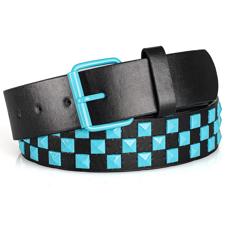 Bunter Nietengürtel für Damen, Unisex-Gürtel im Y2K-Stil, Heavy-Metal-Gürtel, europäischer und amerikanischer Punk-Rock-Jeansgürtel – Detail 3