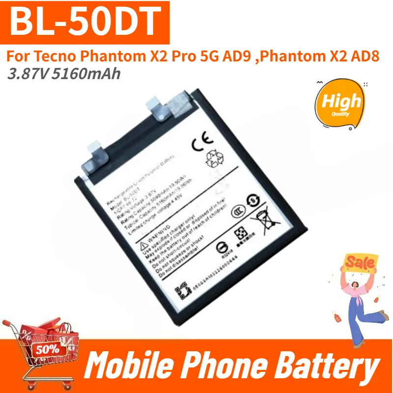 BL-50DT High Quality Phone Battery 3.87V 5160mAh For Tecno Phantom X2 Pro 5G AD9 ,Phantom X2 AD8 Replacement Battery