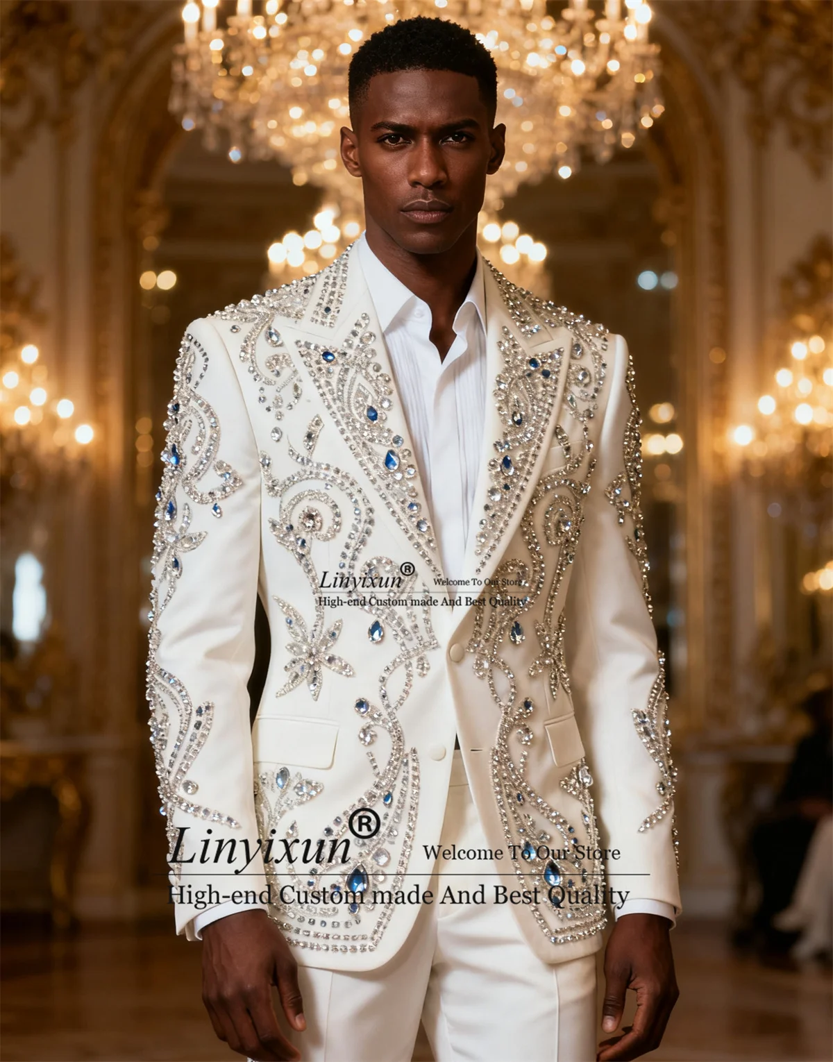 مجوهرات معدنية فاخرة الماس الرجال الدعاوى 2 قطعة مجموعات الزفاف العريس الحلل سليم صالح مخصص بلغت ذروتها التلبيب Ropa Hombre