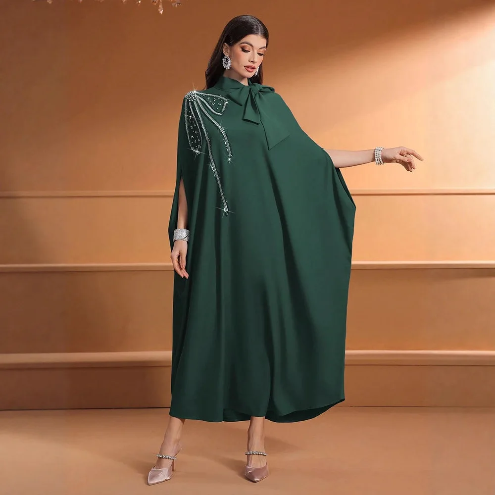 Ramadan Eid Diamonds Abayas Dubai Kaftan Women Muslim Dress Bow Jalabiya Kebaya Caftan Marocain Robe Femme Musulmane Vestidos
