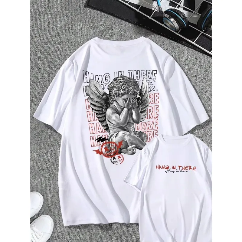 

Flat cotton T-shirt men's fashion plus size top casual short sleeve street wear classic print 2025 new