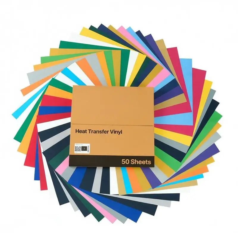 

Heat Transfer Vinyl, 50 Pack, 12 x 12 in, Assorted Colors HTV Iron on Vinyl Bundle, Easy to Cut and Weed, with Accessories, Compatible with Cutting Machines, for Various Materials, T-shirts