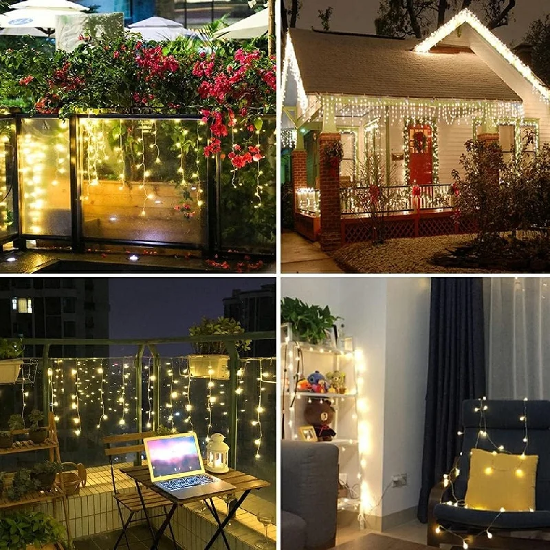 Solar lcicle string Lights 8 Lighting Modes 3.5M 60Leds Outdoor Eaves Decoration Christmas Halloween Party Holiday Lights