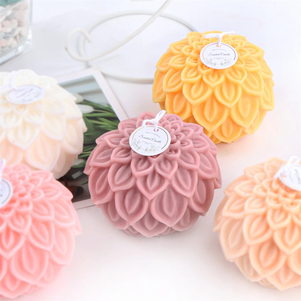 3D Lotus Flower Ball Candle Silicone Mold DIY Lotus Flowers Candle Making Tool Soap Resin Mold Aromatherapy Plaster Home Decor