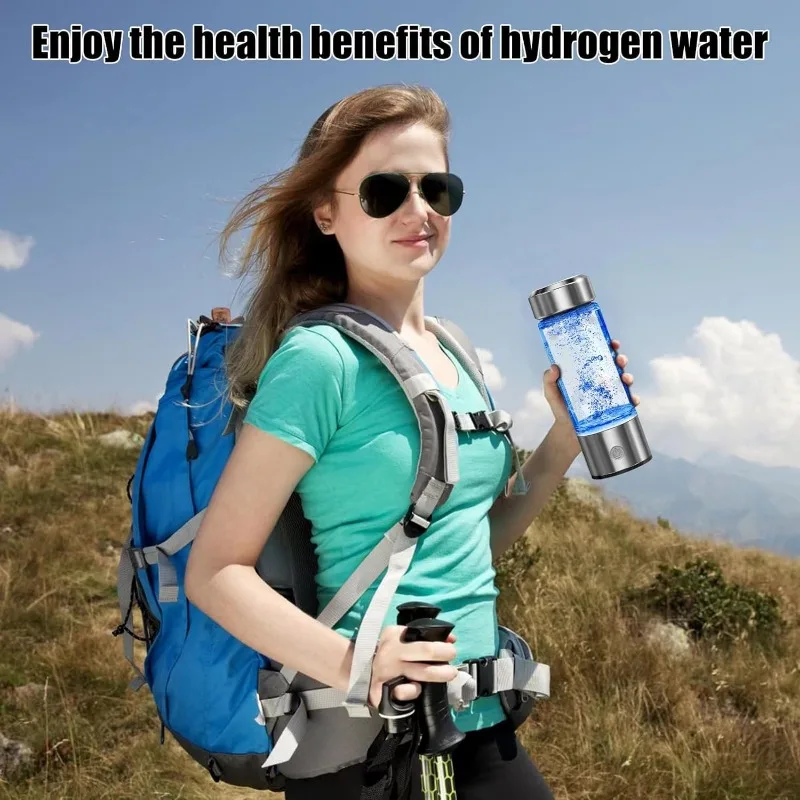 1800PPB Hydrogen Water Bottle 420ML Rechargeable Portable Hydrogen Rich Water Generator SPE and PEM Technology for Office Home