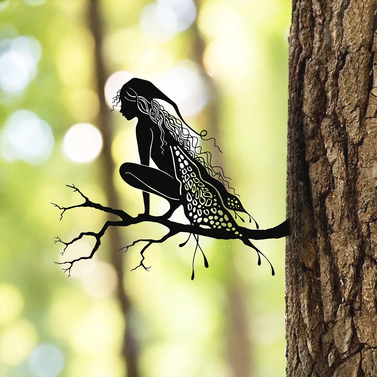 Fairy Silhouette Metal Ornaments, Cute Garden Fairy Decorations, Art Decorations, Fairy Sitting on a Tree Branch, Tree-Shaped Me