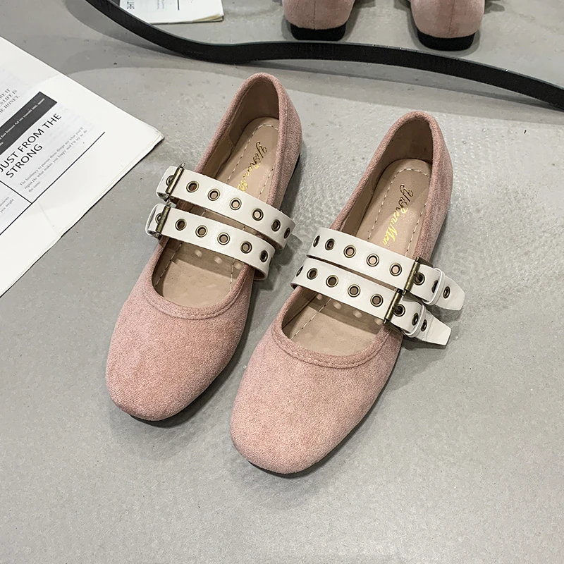 Sabot-Casual Round Toe Flats para mulher, mocassins descalços, couro baixo, oferta rosa, slip-on