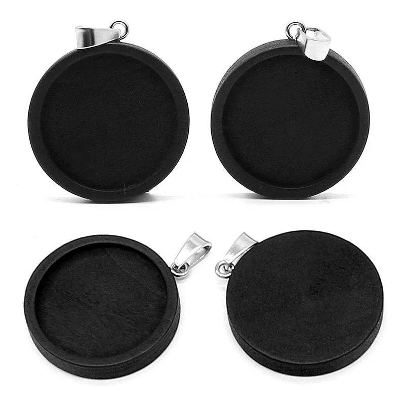 

10pcs Black Wood Cabochon Base Fit 20 25 30mm Blank Stainless Steel Pendant Trays Diy Jewelry Accessories for Necklace Making