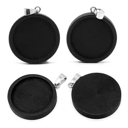10 Stück schwarze Holz-Cabochon-Basis, passend für 20 25 30 mm leere Edelstahl-Anhänger-Tabletts, DIY-Schmuckzubehör für die Halskettenherstellung