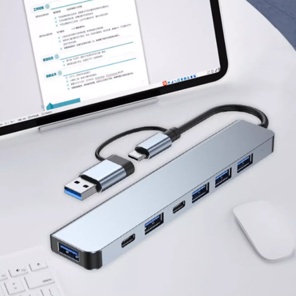 1 إلى 7 Type-c توسيع حوض محور متعدد واجهة متعددة الوظائف 7 في 1 USB الفاصل سبائك الألومنيوم رمادي نوع-C محطة إرساء