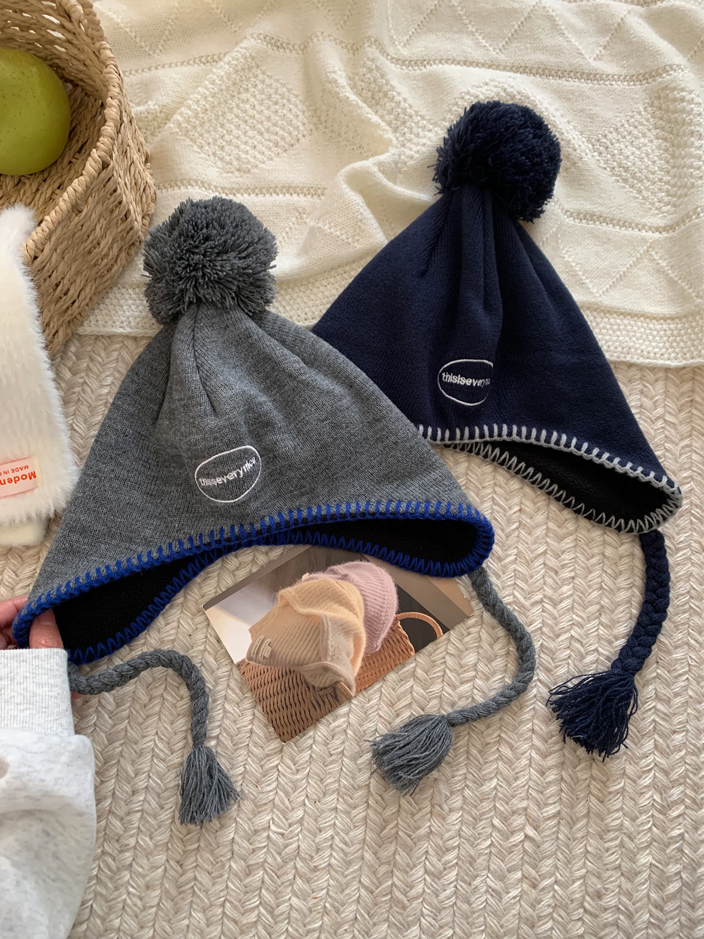 Korean Style Fleece Lined Flying Lei Feng Hat Autumn Winter Warm Ear Protection Fashionable Versatile Tassel Woolen Cap for Y...