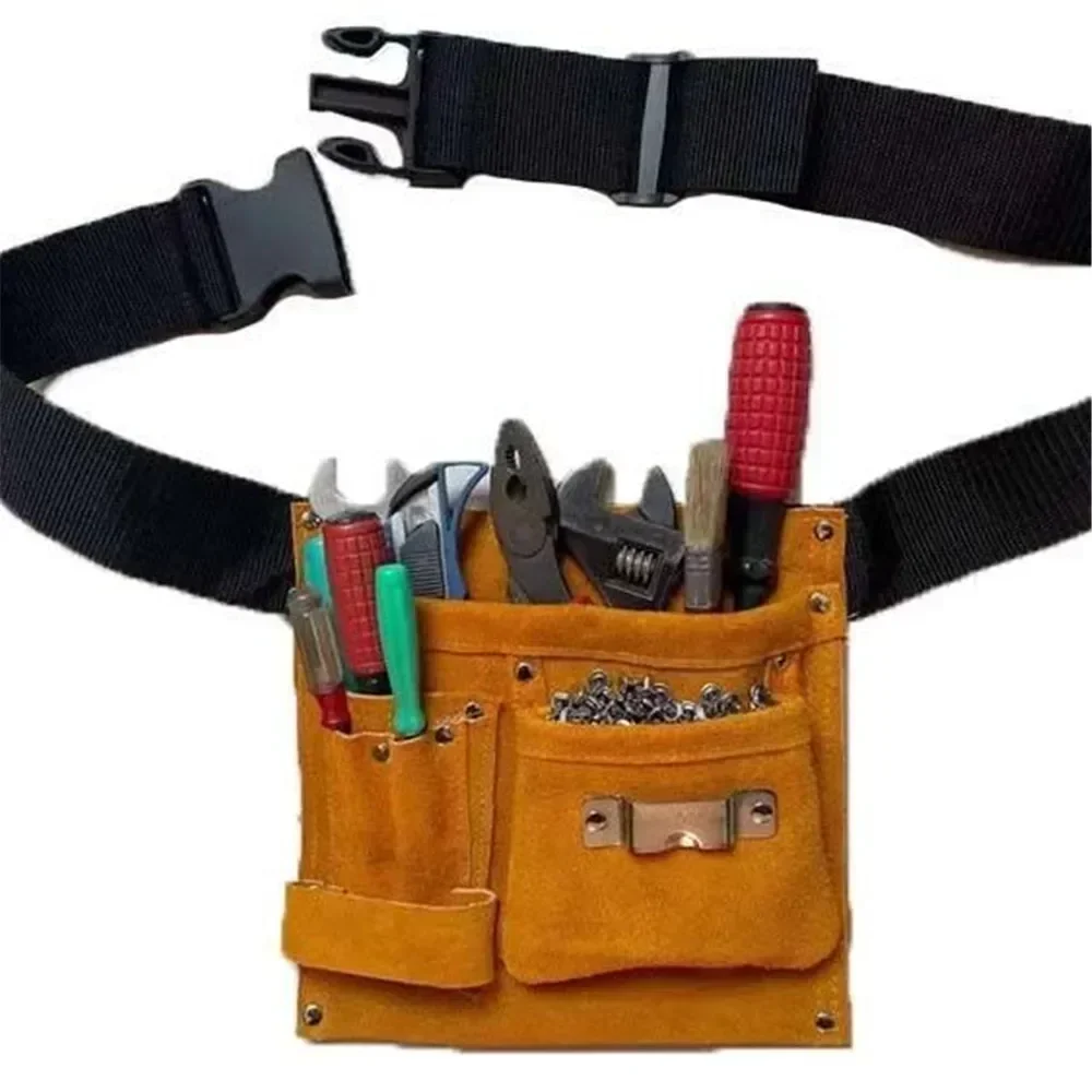 

Reinforced Leather Tool Bag for Electrician Carpenterswith Waist Belt Large Capacity Tool Belt Tool Organizer Pouch