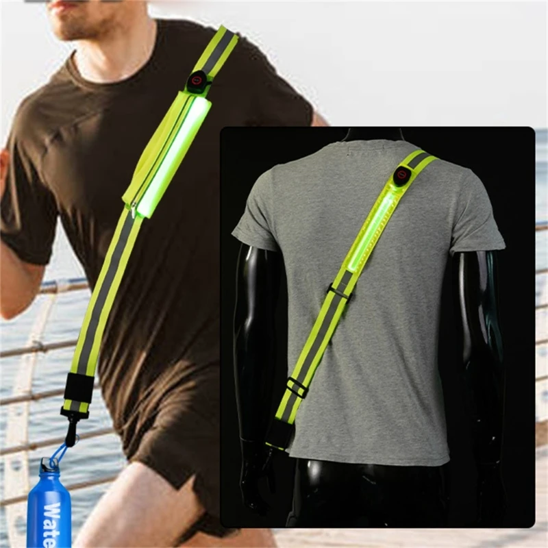 High Visibility Reflective Belt Sash with Safety Light USB Rechargeable LED Light Up Running Belt for Runner Walkers 69HD