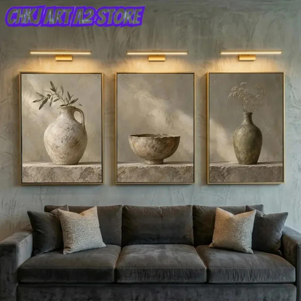 Neutral Pottery Wabi Sabi Canvas Wall Art Japandi Decoration Vintage Still Life Print Tetro Clay Vase Bowl Botanical Poster
