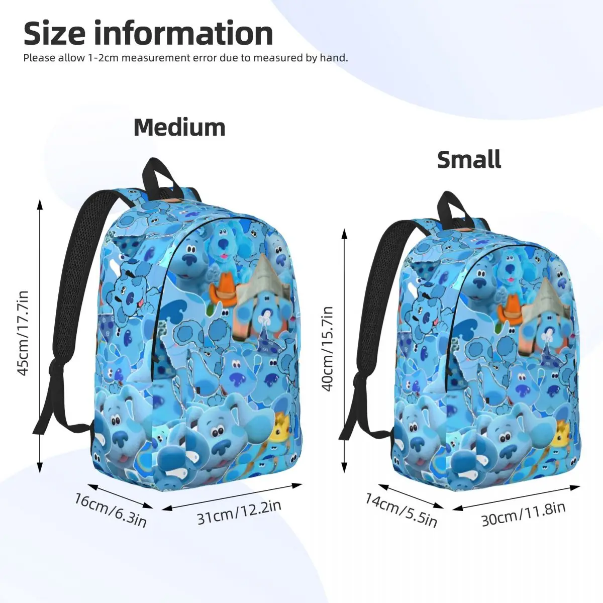 Mochila de pistas do azul dos desenhos animados, mochila para estudantes do ensino médio e médio, mochila para adolescentes com bolso